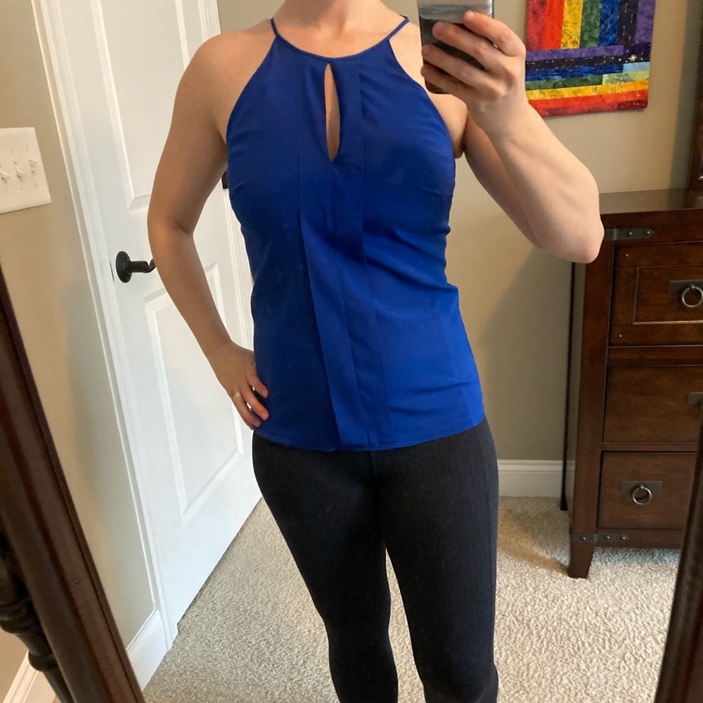 Ann Taylor Silk Royal Blue Keyhole Top - 0P